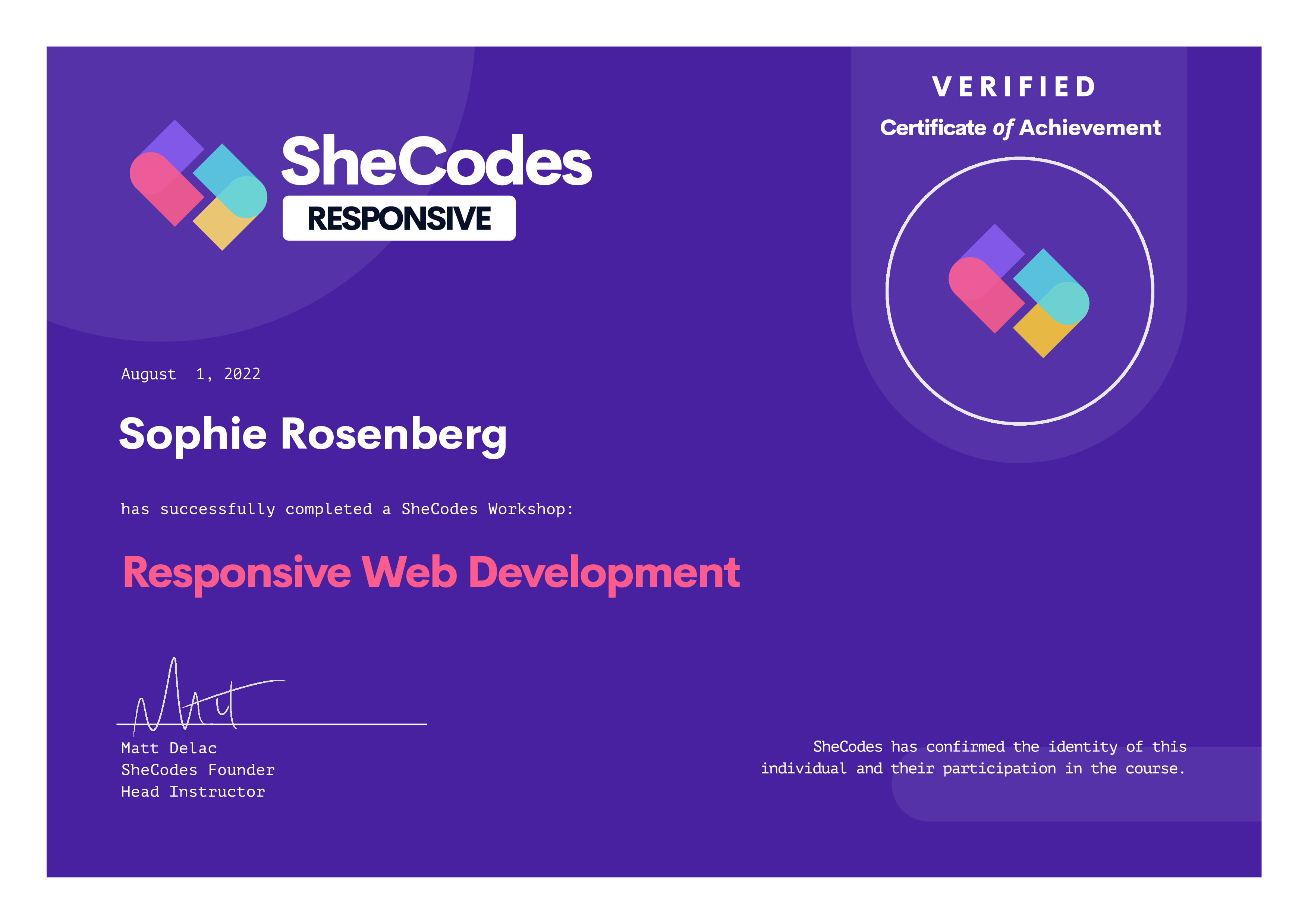 SheCodes Responsive Certificate