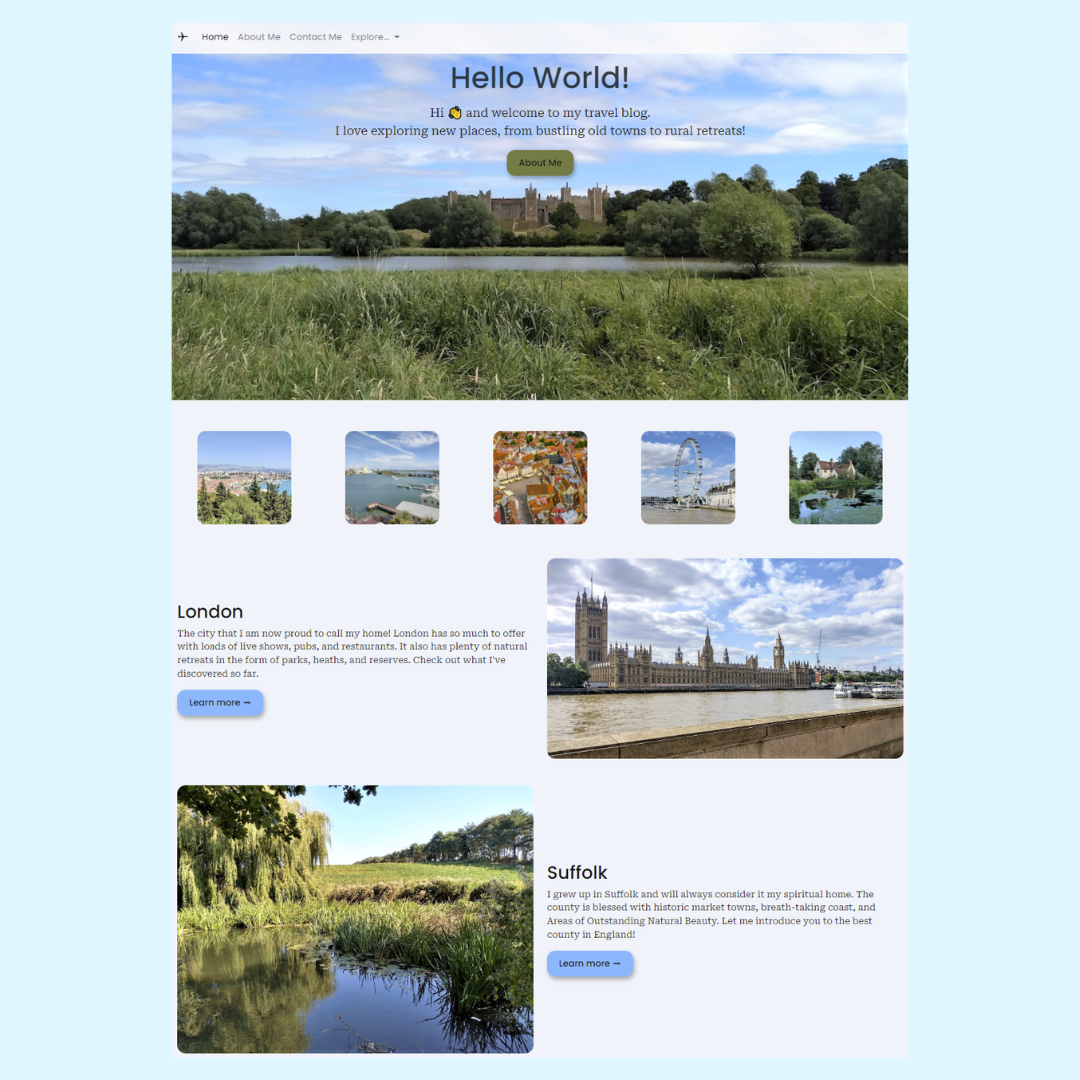 Screenshot of travel blog project